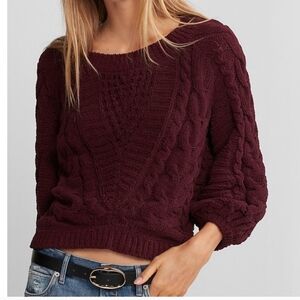Express Chenille Balloon Sleeve Sweater/ Burgundy